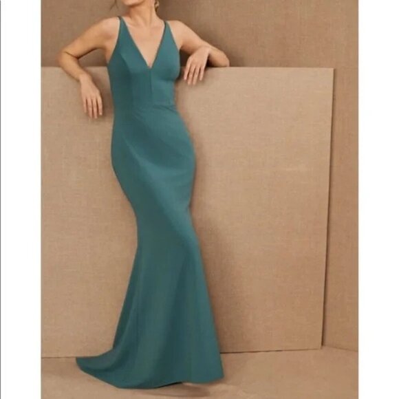 BHLDN Dresses & Skirts - Y NWT BHLDN Turquoise Jones V Neck Structured Mermaid Style formal Maxi Gown